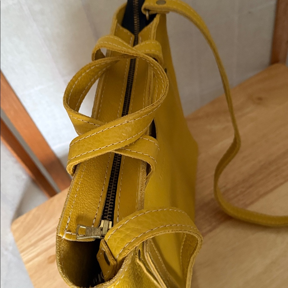Portland Leather Mustard Yellow Mini Crossbody Tote Handbag - Picture 5 of 7